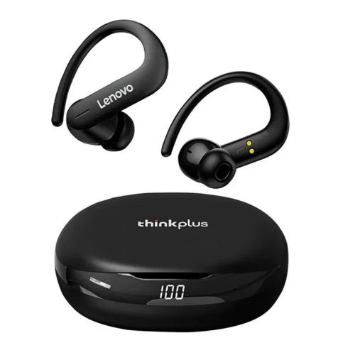 Lenovo T50 - căști wireless pentru sport sau afaceri - design cu cârlig pentru ureche, 5 ore de utilizare, BT5.2 - negru