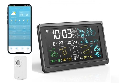 RSH® Weather01 WiFi - Stație meteo inteligentă. Afișare temperatură, umiditate, prognoză meteo pe 5 zile, indice UV, ceas cu alarmă etc...