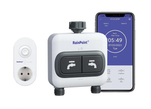 RainPoint® - Set de sistem de irigare inteligent, cu 2 supape, pentru montare pe un robinet de grădină (supapă + HUB) - cu aplicație, controlabil prin Internet (HTV213+HWG004)