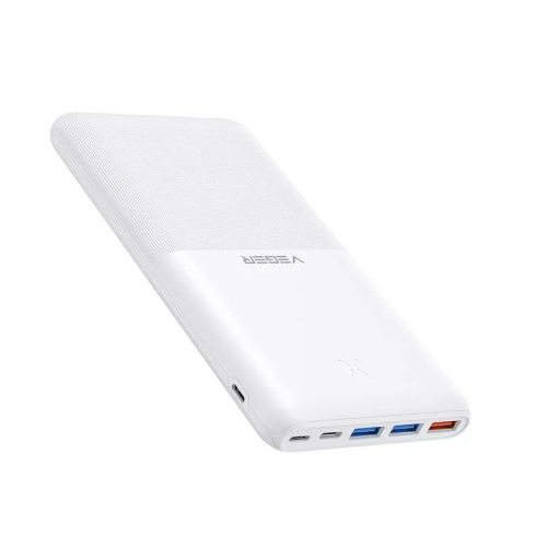 Power bank Veger S22 - capacitate 20000mAh, design ultra-subțire și anti-alunecare, încărcare simultană a 4 dispozitive, indicator LED de încărcare - alb